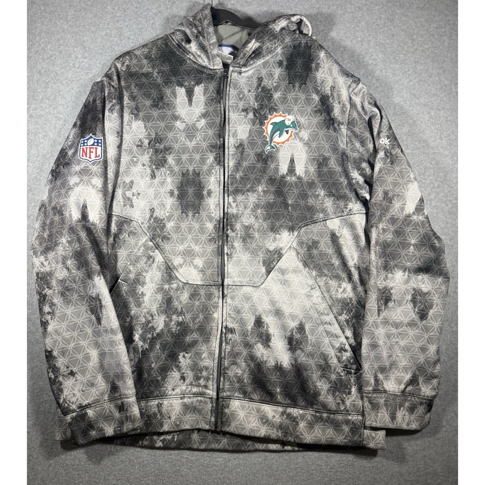 Reebok NFL Miami Dolphins Full Zip Hoodie Size 2XL Grey Geometric Print